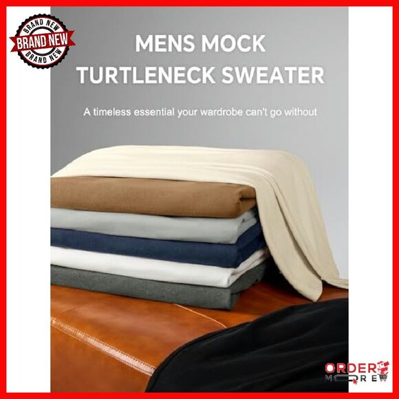 Men's Slim Fit Mock Turtleneck Sweater Lightweight Thermal Pullover - Picture 6 of 8